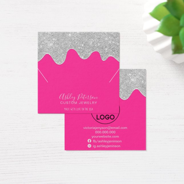 Silver Glitzer Tropfen Neon Pink Halskette Display (Schreibtisch)