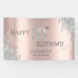 Silver Glitzer Tropfen Rose Gold 50. Geburtstag Banner