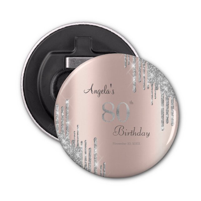 Silver Glitzer Tropfen Rose Gold 80. Flaschenöffner (Vorderseite)