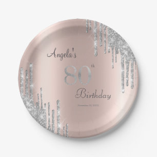 Silver Glitzer Tropfen Rose Gold 80. Pappteller