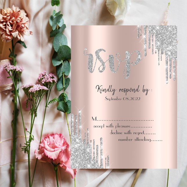 Silver Glitzer Tropfen Rose Gold Bat Mitzvah UAWG Einladung (Von Creator hochgeladen)