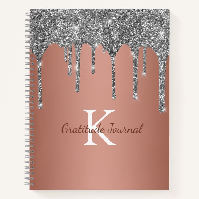 Silver Glitzer Tropfen Rose Gold Dankesblatt Notizbuch (Vorderseite)