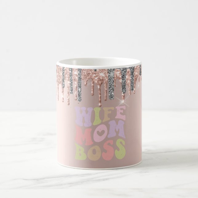Silver Glitzer Tropfen Rose Gold Ehefrau Mama Boss Kaffeetasse (Mittel)