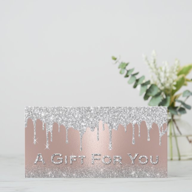 Silver Glitzer Tropfen Rose Gold Geschenkgutschein (Stehend Vorderseite)