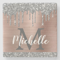 Silver Glitzer Tropfen Rose Gold Metalle Monogramm
