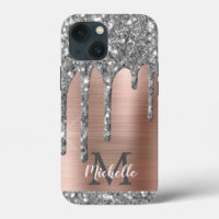 Silver Glitzer Tropfen Rose Gold Metallic Monogram