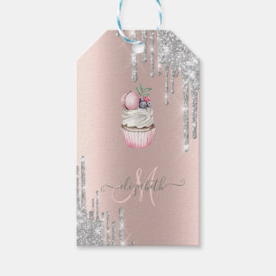 Silver Glitzer Tropfen Rose Gold Monogram Cupcake Geschenkanhänger