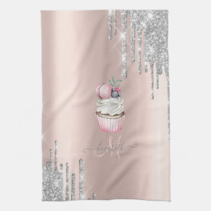 Silver Glitzer Tropfen Rose Gold Monogram Cupcake Geschirrtuch