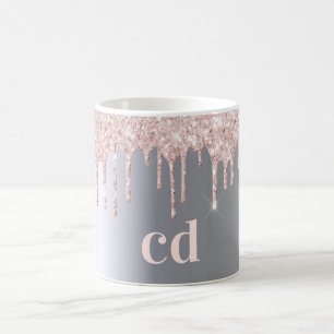 Silver Glitzer Tropfen Rose Gold Monogramm Kaffeetasse