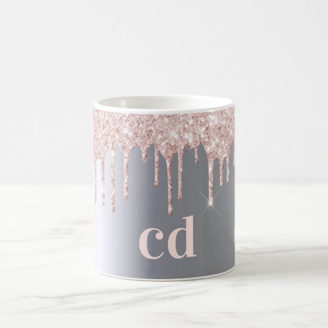 Silver Glitzer Tropfen Rose Gold Monogramm Kaffeetasse (Mittel)