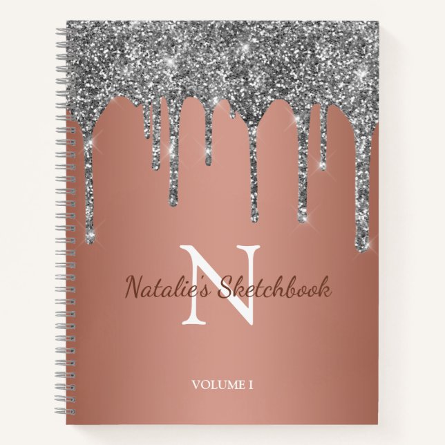 Silver Glitzer Tropfen Rose Gold Sketchbook Notizbuch (Vorderseite)