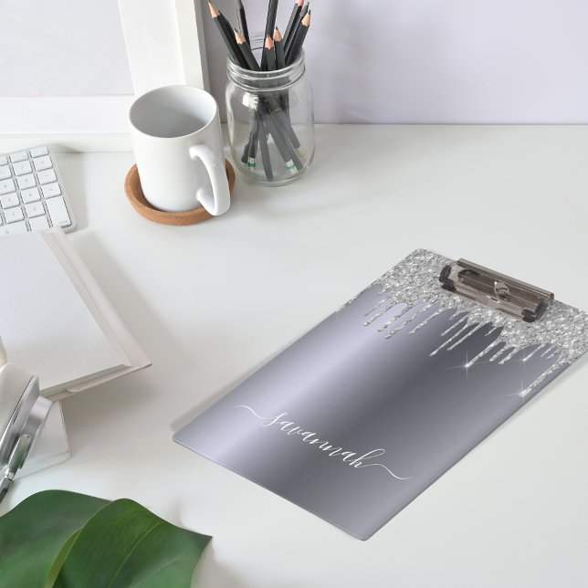 Silver Glitzer Tropfen Skript Name elegant Klemmbrett (Von Creator hochgeladen)