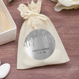 Silver Glitzer Tropfen Wedding Runder Aufkleber