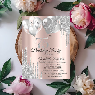 Silver Glitzer Tropfens Balloons 75. Geburtstag Einladung