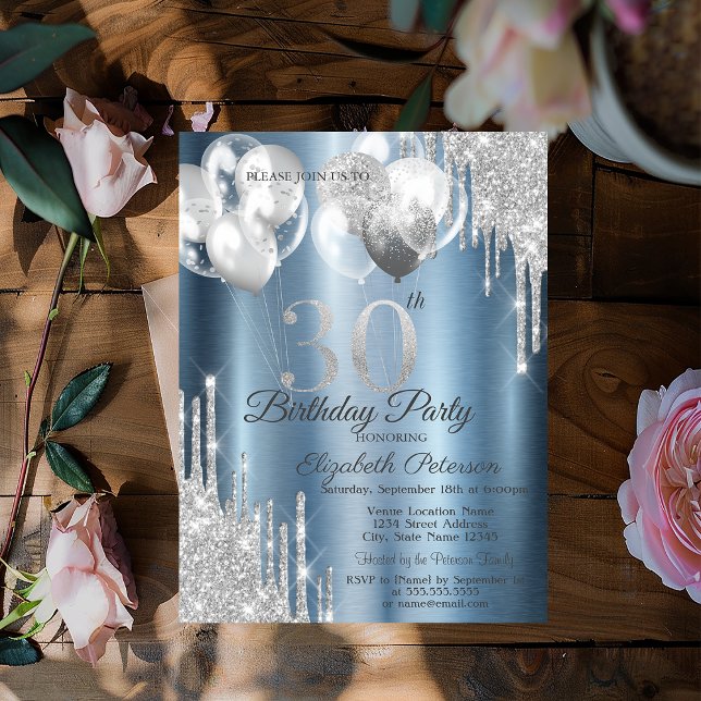 Silver Glitzer Tropfens Balloons Blue Metallic 30. Einladung (Von Creator hochgeladen)