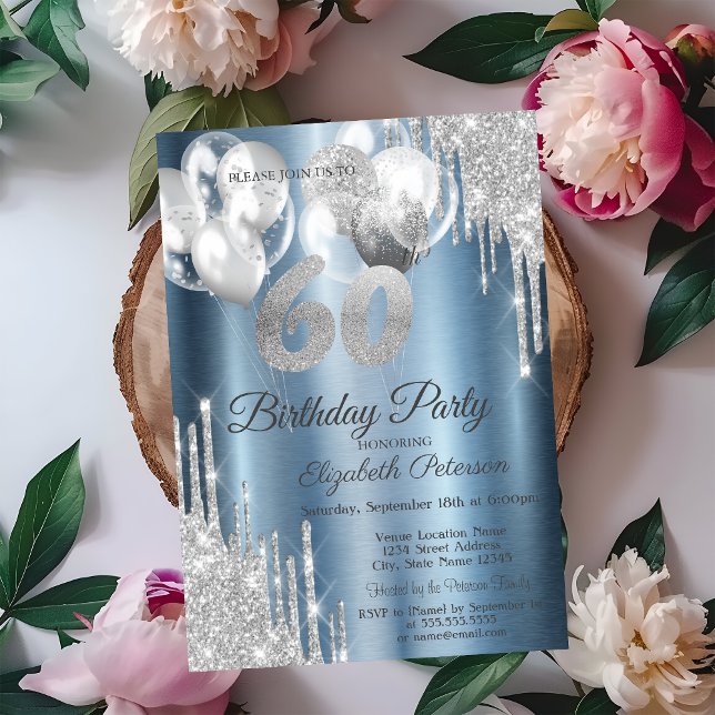 Silver Glitzer Tropfens Balloons Blue Metallic 60. Einladung (Von Creator hochgeladen)