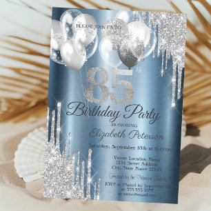 Silver Glitzer Tropfens Balloons Blue Metallic 85. Einladung