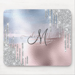 Silver Glitzer Tropfens Blue Rose Gold Metallic Mousepad