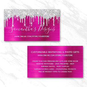 Silver Glitzer Tropfens Hot Pink Foil Online Store Visitenkarte