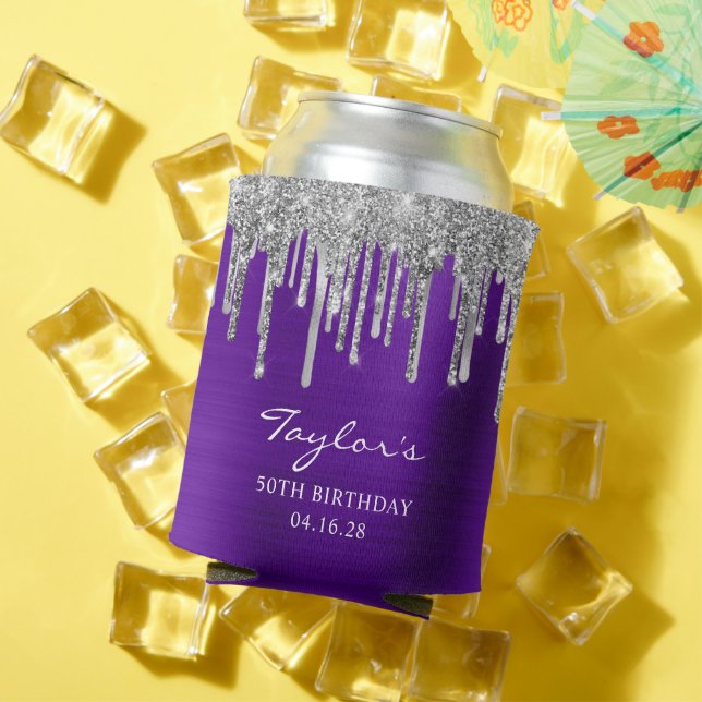 Silver Glitzer Tropfens Violet Lila 50. Geburtstag Dosenkühler (In Situ Sommer)