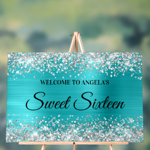 Silver Glitzer Turquoise Blue 16 . Geburtstag Acrylschild
