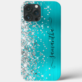 Silver Glitzer Turquoise Blue Girly Signature Case-Mate iPhone Hülle