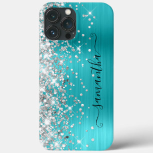 Silver Glitzer Turquoise Blue Girly Signature Case-Mate iPhone Hülle