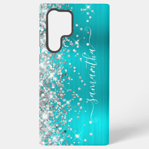 Silver Glitzer Turquoise Blue Girly Signature Samsung Galaxy Hülle