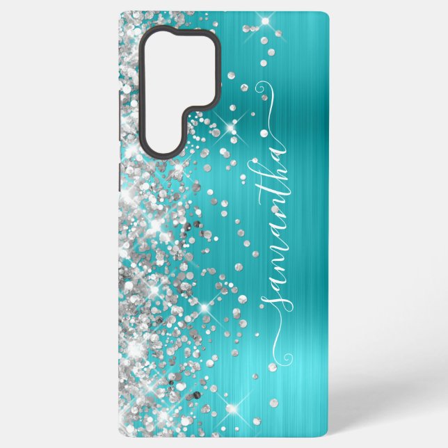 Silver Glitzer Turquoise Blue Girly Signature Samsung Galaxy Hülle (Rückseite)