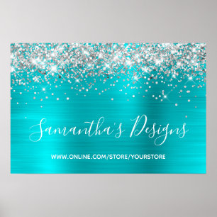 Silver Glitzer Turquoise Blue Online Store Poster