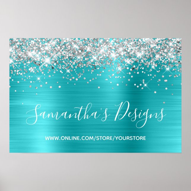 Silver Glitzer Turquoise Blue Online Store Poster (Vorne)