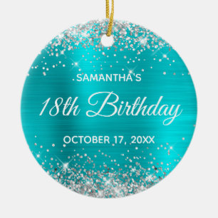 Silver Glitzer Turquoise Foil 18. Geburtstag Keramik Ornament