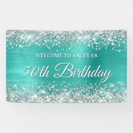 Silver Glitzer Turquoise Foil 50. Geburtstag Banner