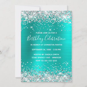 Silver Glitzer Turquoise Foil Birthday Celebration Einladung