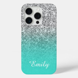 Silver Glitzer Turquoise Ombre Personalisiert Case-Mate iPhone Hülle