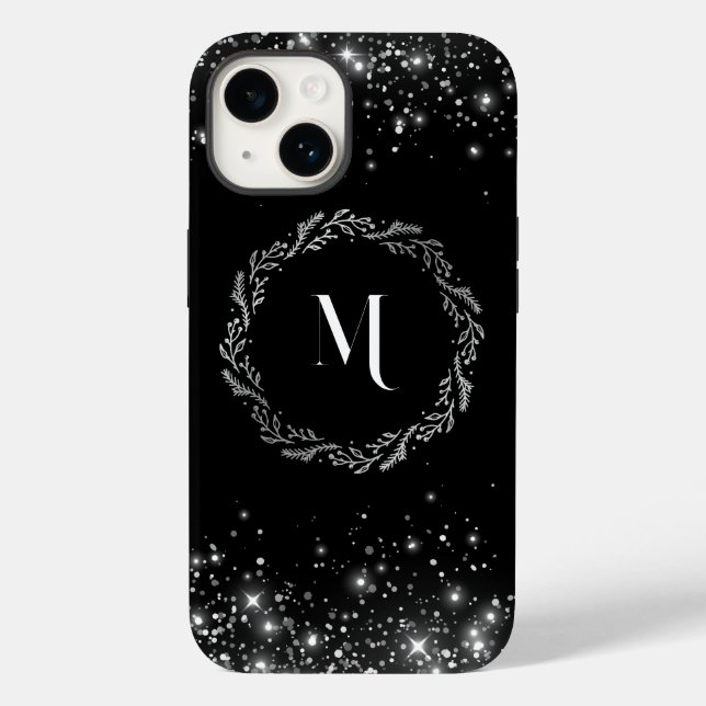 Silver Glitzer und Black elegant Mit Monogramm Case-Mate iPhone Hülle (Rückseite)