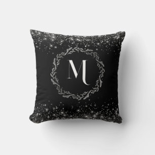 Silver Glitzer und Black elegant Mit Monogramm Kissen