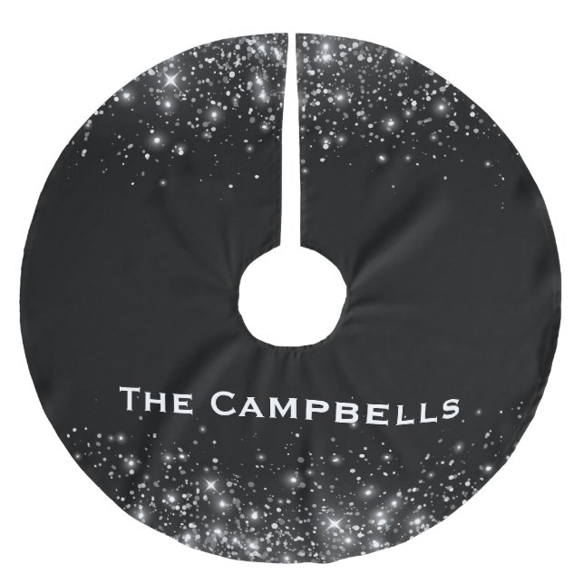 Silver Glitzer und Black elegant Mit Monogramm Polyester Weihnachtsbaumdecke (Vorderseite)