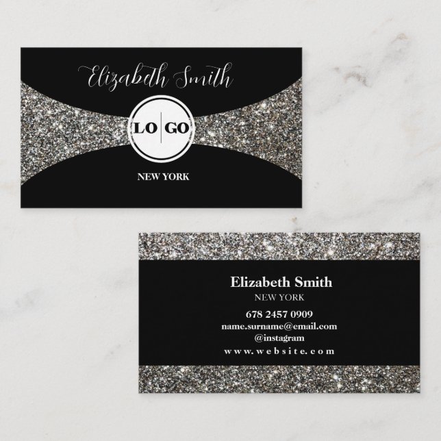 Silver Glitzer und Black Logo Visitenkarte (Vorne/Hinten)