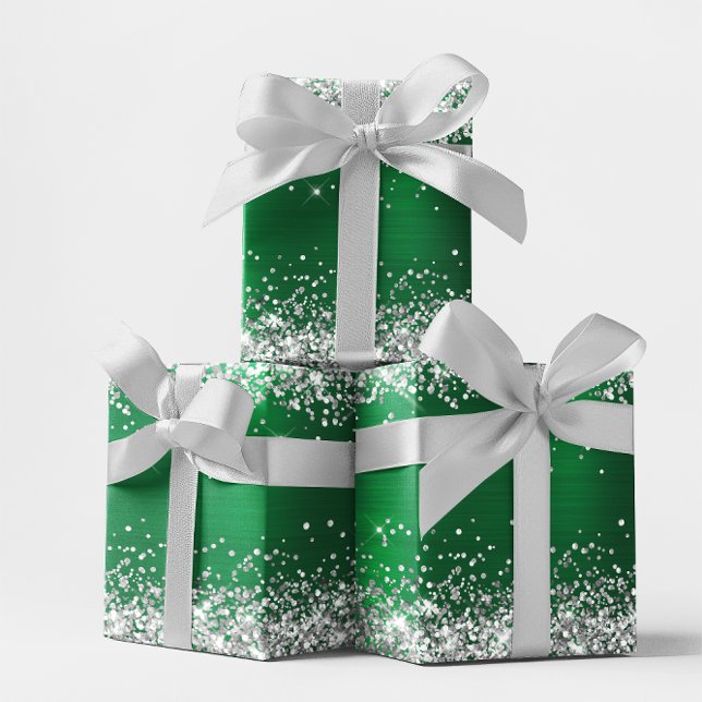 Silver Glitzer und Helle Holiday Green Ombre Foil Geschenkpapier Set (Silver Glitter and Bright Holiday Green Ombre Foil Wrapping Paper Sheets)