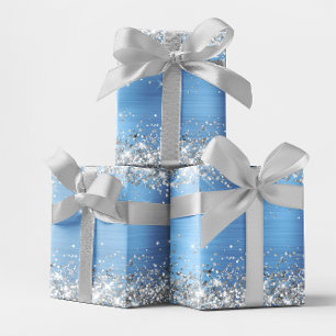 Silver Glitzer und Light Blue Ombre Foil Geschenkpapier Set