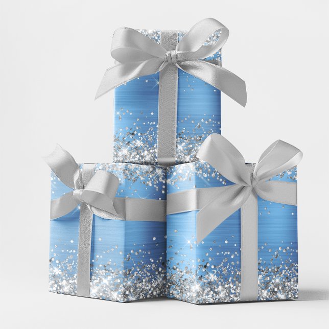 Silver Glitzer und Light Blue Ombre Foil Geschenkpapier Set (Silver Glitter and Light Blue Ombre Foil Wrapping Paper Sheets)