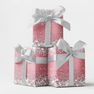 Silver Glitzer und Light Pink Ombre Foil Geschenkpapier Set