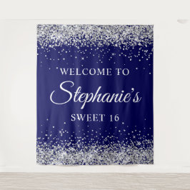 Silver Glitzer und Navy Blue Willkommen in Sweet 1 Wandteppich