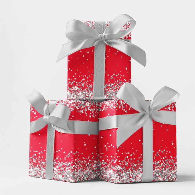 Silver Glitzer und Rot Geschenkpapier Set (Silver Glitter and Red Wrapping Paper Sheets)