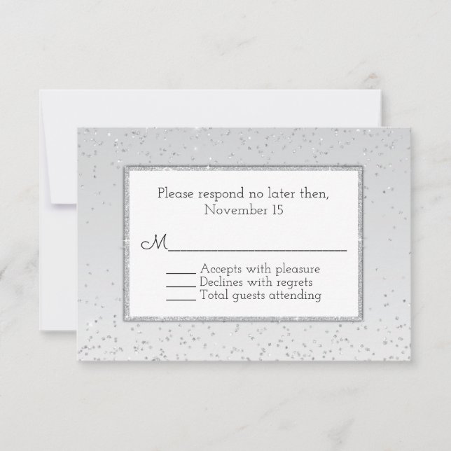 Silver Glitzer und Shine Wedding RSVP Karte (Vorderseite)