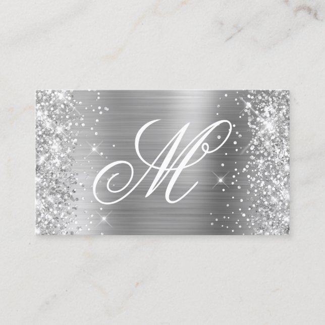 Silver Glitzer und Shiny Foil Extravagant Mit Mono Visitenkarte (Vorderseite)