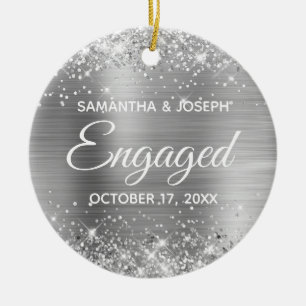 Silver Glitzer und Shiny Foil Verlobt Keramik Ornament