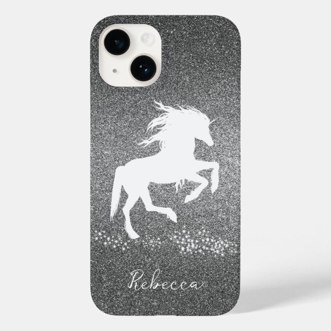 Silver Glitzer Unicorn Case-Mate iPhone Case (Rückseite)