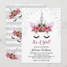 Silver Glitzer Unicorn Princess Baby Dusche Einladung